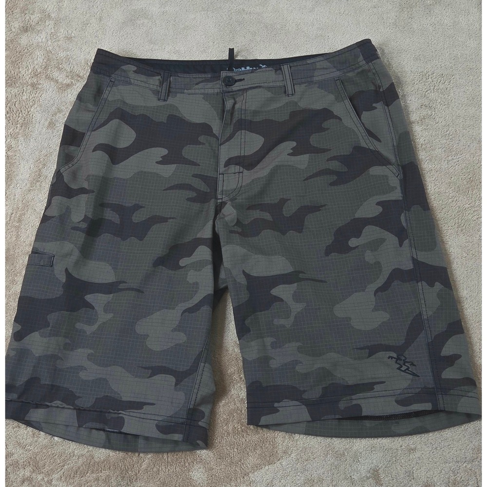 Da Hui Board Shorts Men Size 34 Camo Green Gray 11" Swim Surf Casual EUC